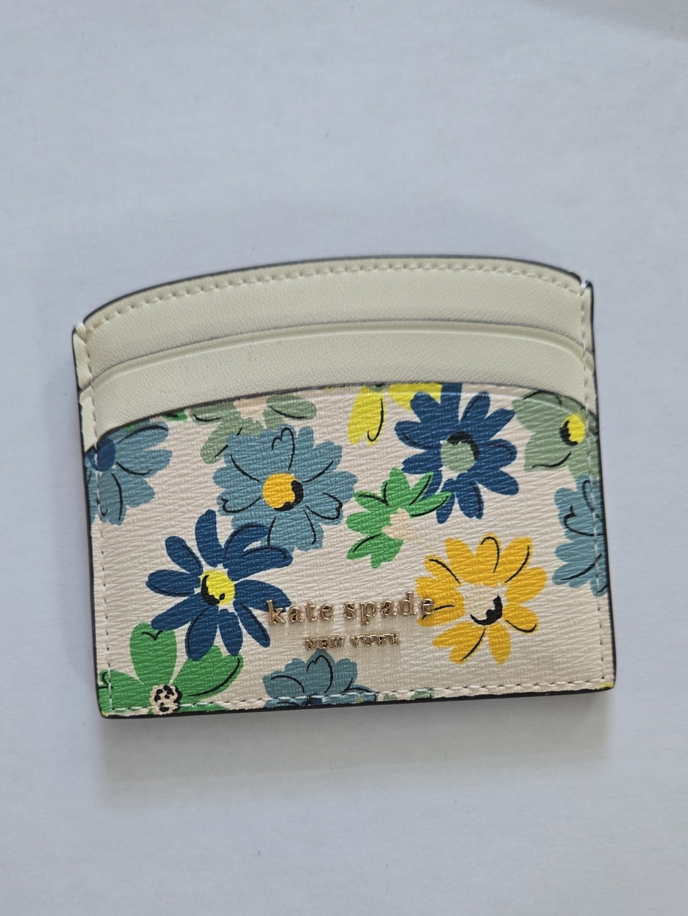 kate spade Cream Floral Card Holder with Blue and Yellow Blooms